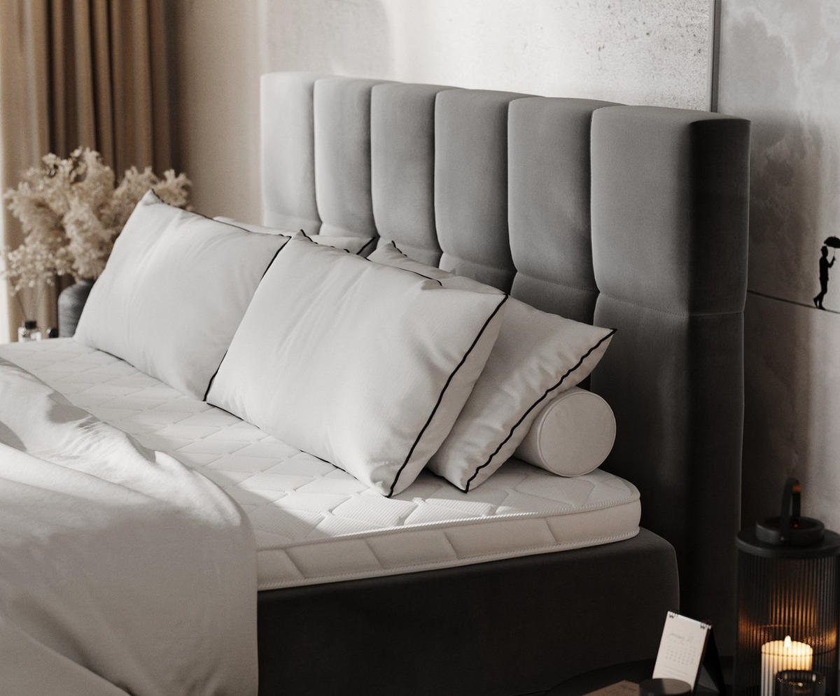 BOXBETT Savio 180/200 cm Grau im Kronos Stoff - Schwarz/Grau, Holz/Holzwerkstoff (180/200cm) - AltaBeds