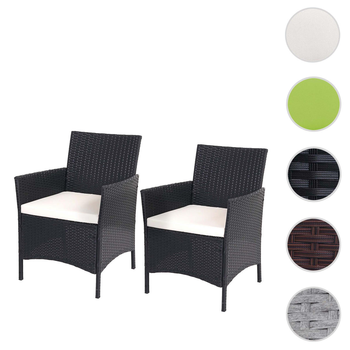 POLY-RATTAN SESSEL HALDEN Anthrazit, Cremeweiß 2er-Set - Anthrazit/Creme, Kunststoff (59/83/60cm) - MCW