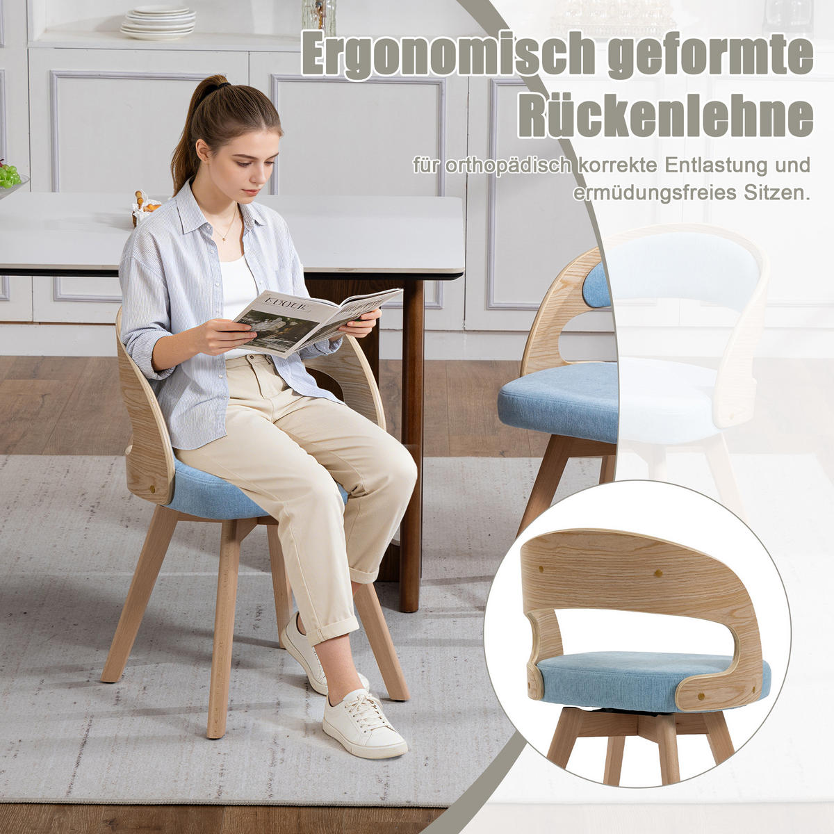 ESSZIMMERSTUHL 2er-Set drehbar mit Leinenkissen, Blau - Blau, Textil (41/72/44cm)
