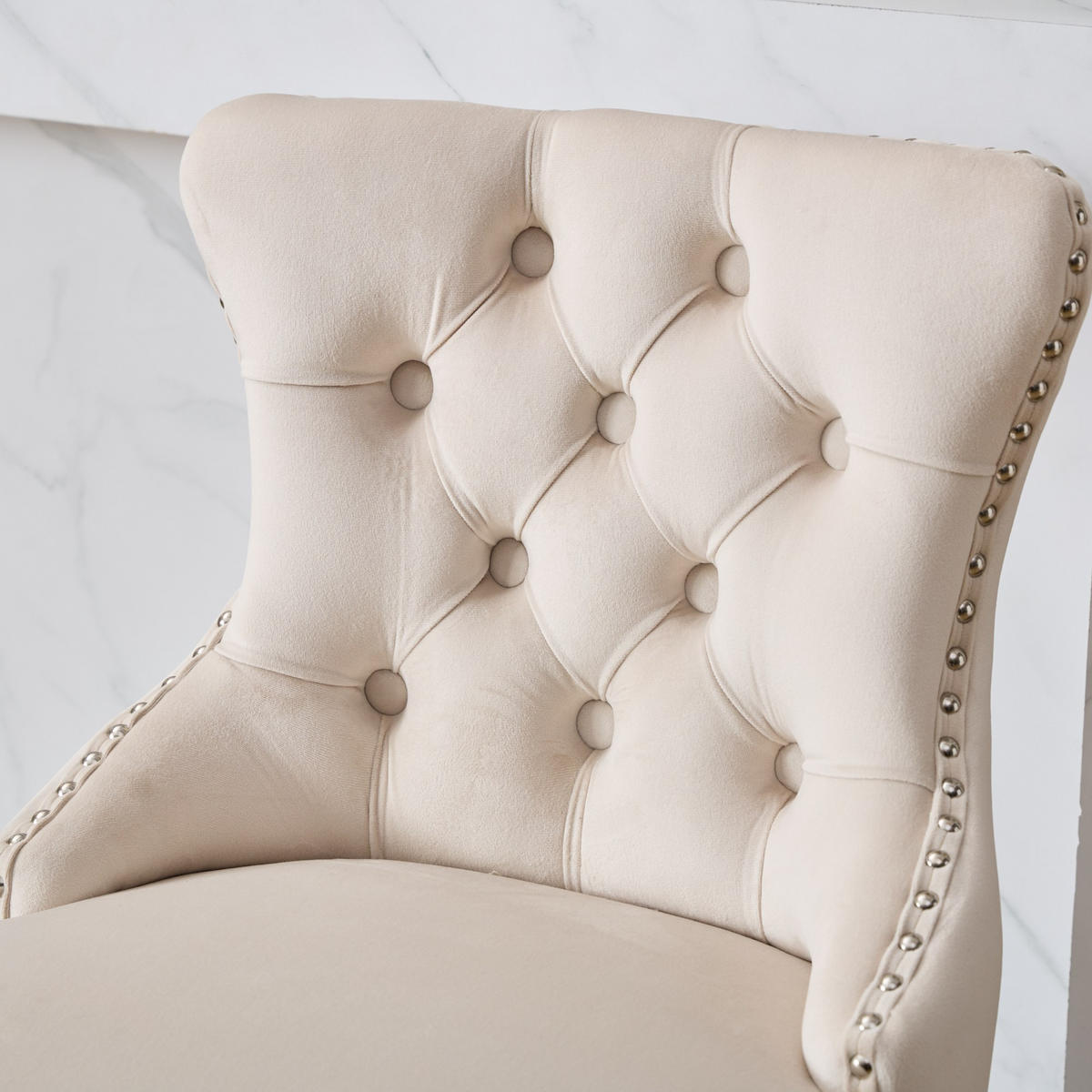BARHOCKER 2er-Set Beige mit Samtbezug, Rückenlehne und 360° Drehfunktion - Beige, Textil (55/97.5/44.5cm) - PANGIVO