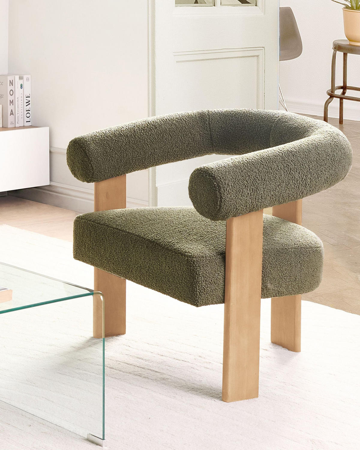 SESSEL Bouclé Grün/Hellbraun Ilbro - Braun/Grün, Textil (77/76/68cm) - Beliani