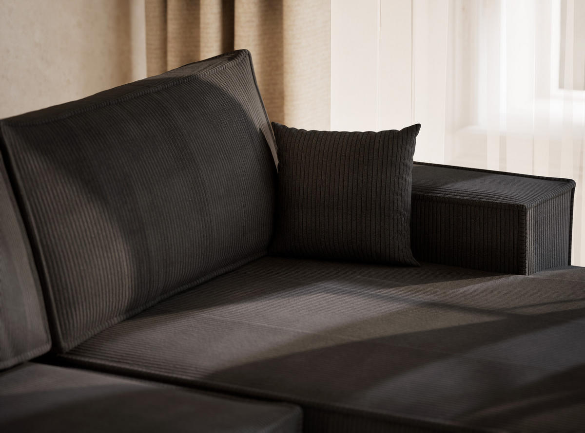 WOHNLANDSCHAFT Kyoto Anthrazit Samtstoff - Anthrazit/Schwarz, Holz/Holzwerkstoff (398/70/148cm) - Maison de Reve