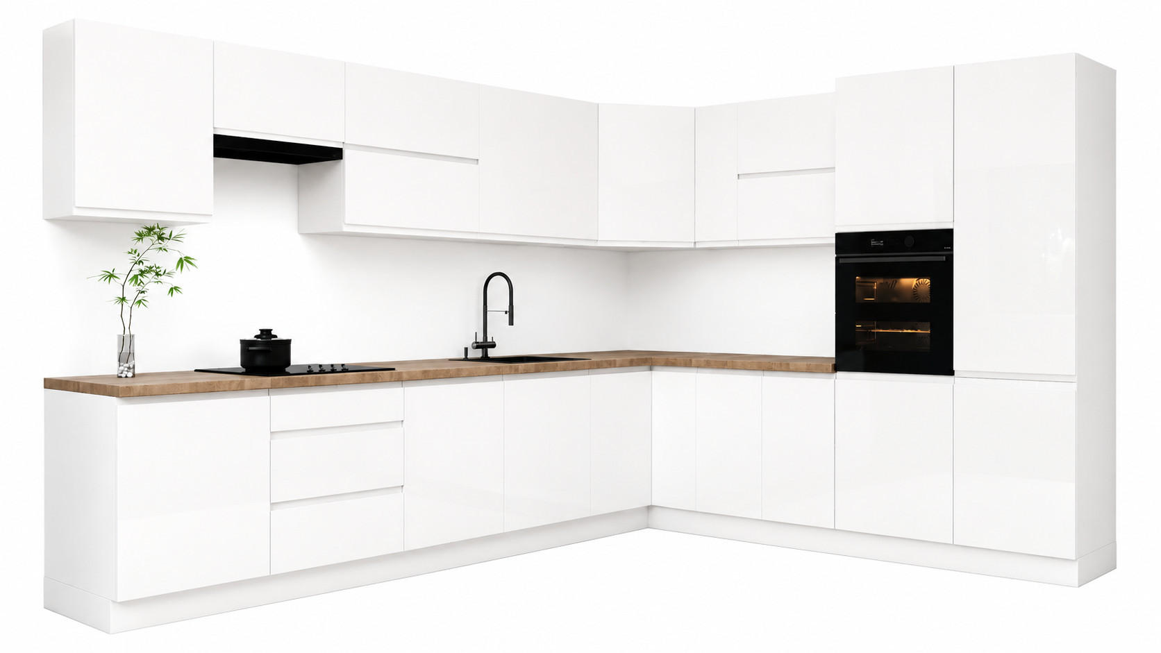ECKKÜCHE 350 x 290 cm – Velmora K92-G350 – in Weiß / Hochglanz - Weiß Hochglanz/Weiß, Holz (350/212/58cm) - ROYAL24_MARKT