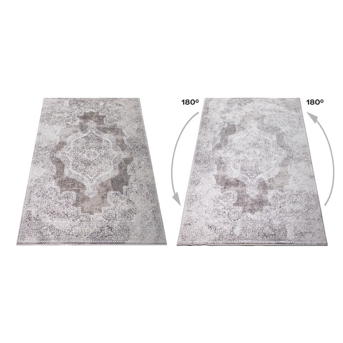 VINTAGE-TEPPICH Victoria Hoch-Tief-Effekt Medallion Muster beige 80 x 150 cm - Beige/Creme, Kunststoff/Textil (80/150cm) - oKu-Tex