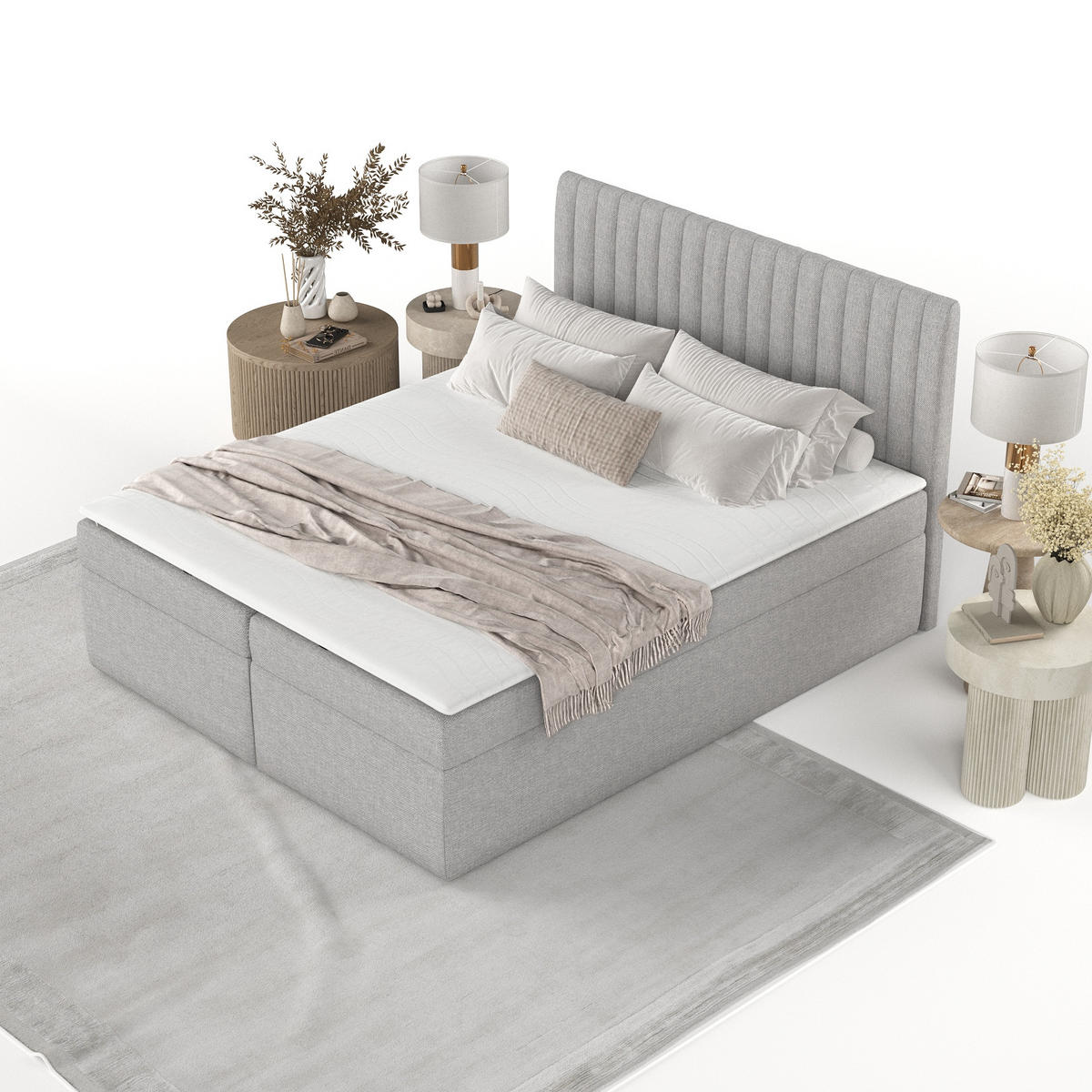 BOXBETT Maldon 180/200 cm Graubeige im Megan Stoff - Schwarz/Grau, Holz/Holzwerkstoff (180/200cm) - AltaBeds