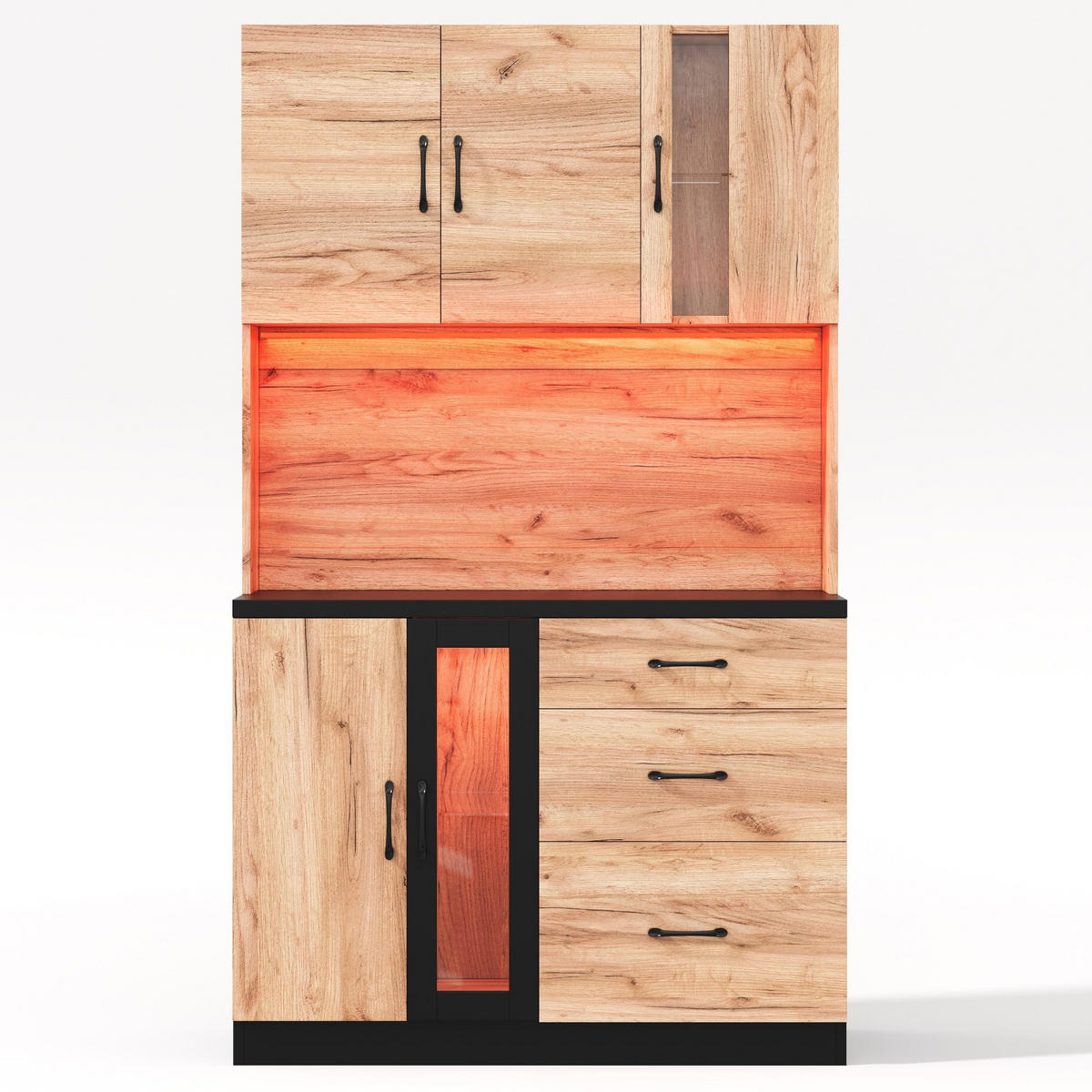 KÜCHENHOCHSCHRANK mit LED und Steckdose 105 x 40 x 180 cm MDF Neutral - Braun, Holzwerkstoff (40/180/105cm) - Meubliv