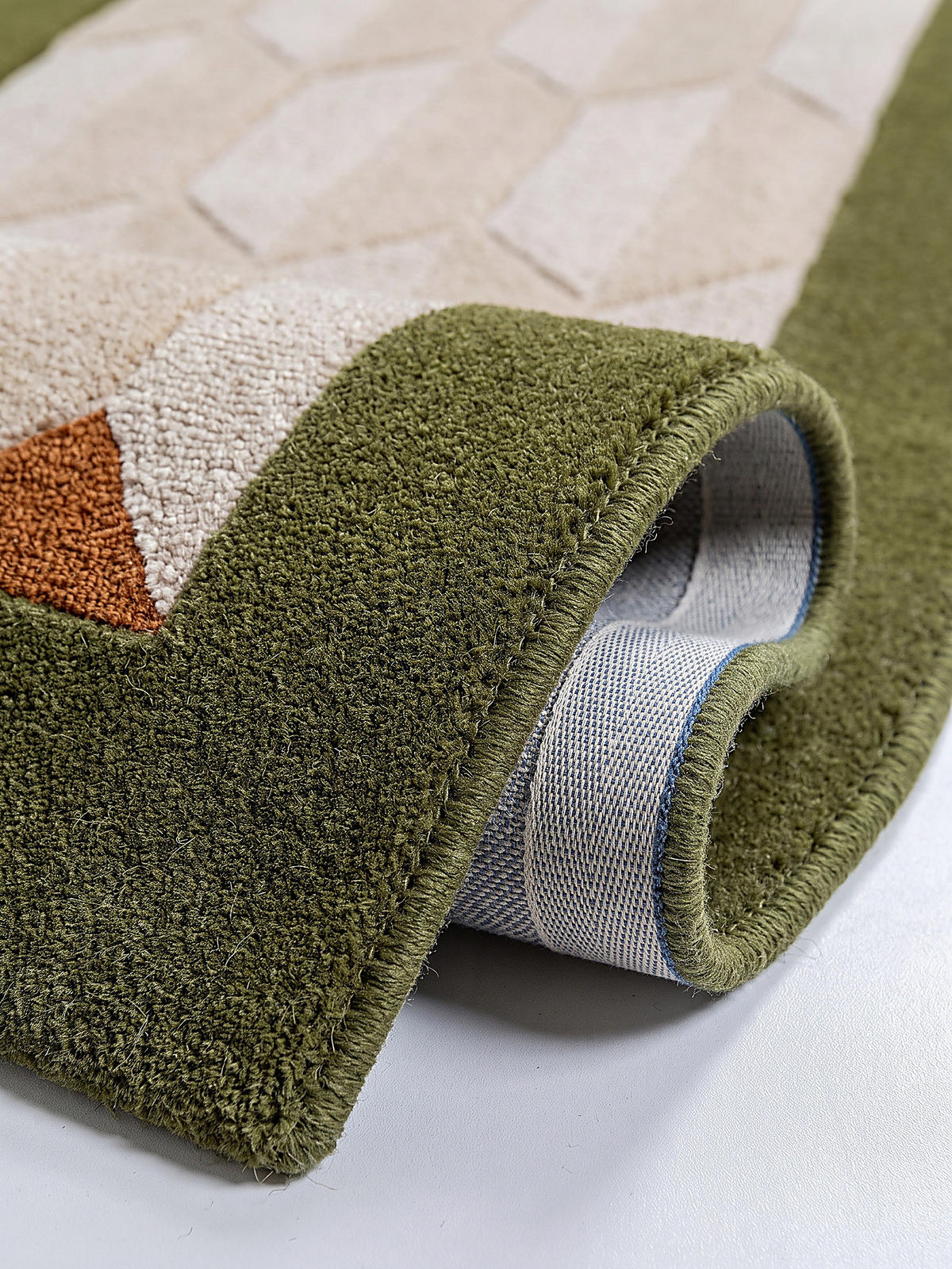 TEPPICHLÄUFER handgetuftet DARENT, Wabenmuster, Erdtöne-Grün, 60 x 230 cm - Grün, Textil (60/230cm) - KADIMA DESIGN