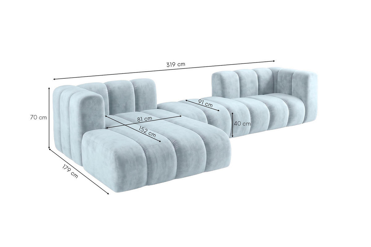 ECKSOFA Modulares In L-Form, Velvet-Stoff Riviera, Babyblau, Links, GRAND 319 cm - Hellblau, Holz (319/175cm) - Kaiser Möbel