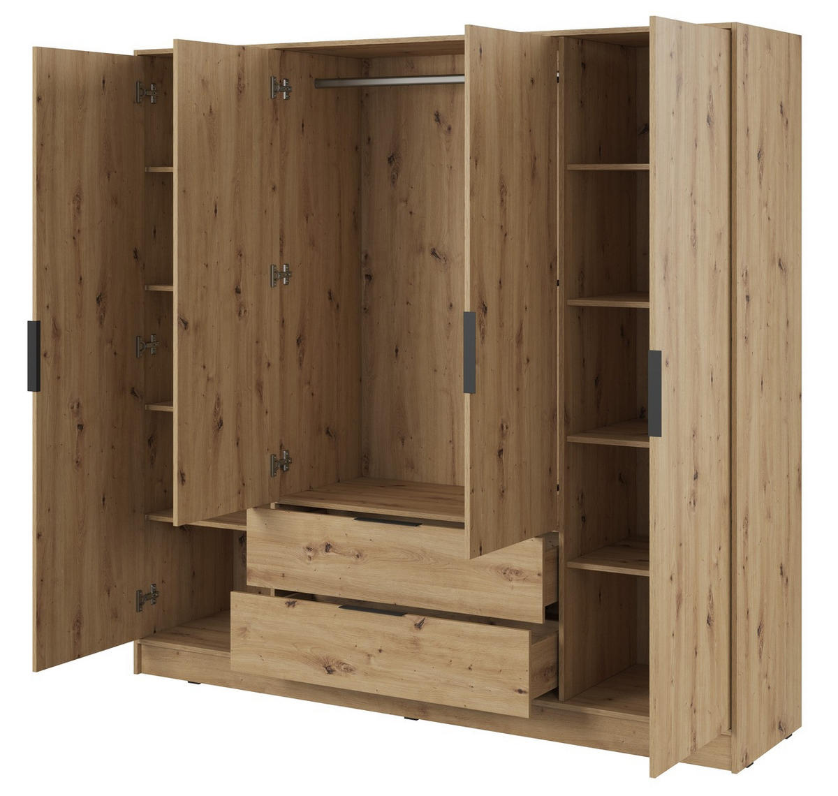 KLEIDERSCHRANK 206 cm Kalma, 4 Türen, 2 Schubladen, Eiche Artisan - Eiche Artisan, Holz (206/200/51cm) - Emporius