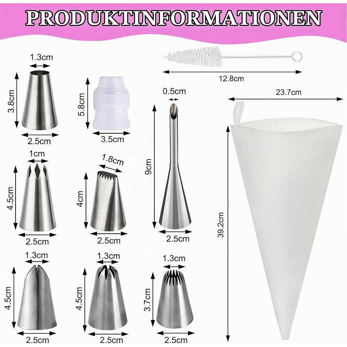 SPRITZBEUTEL Set 11-teilig Baumwolle Edelstahl 39cm - Weiß, Textil (23.7/5/39.2cm)