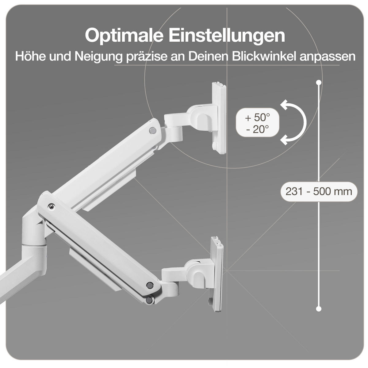 MONITORARM in weiß mit Gasfeder für 17–49 Zoll Monitore bis 20kg / Signalweiß - Weiß, Metall (22/43/13cm) - ASSMANN