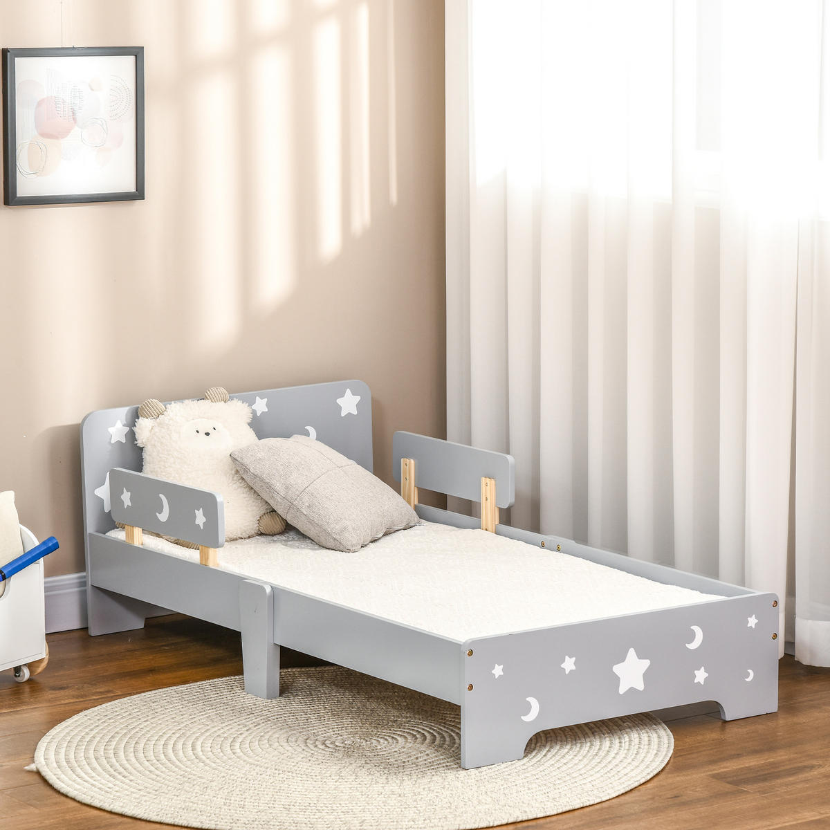 KINDERBETT 140x70 cm DE-14557 mit Sternen- und Mond-Design, inkl. Lattenrost Grau - Grau, Holzwerkstoff (70/140cm) - ComfortXL