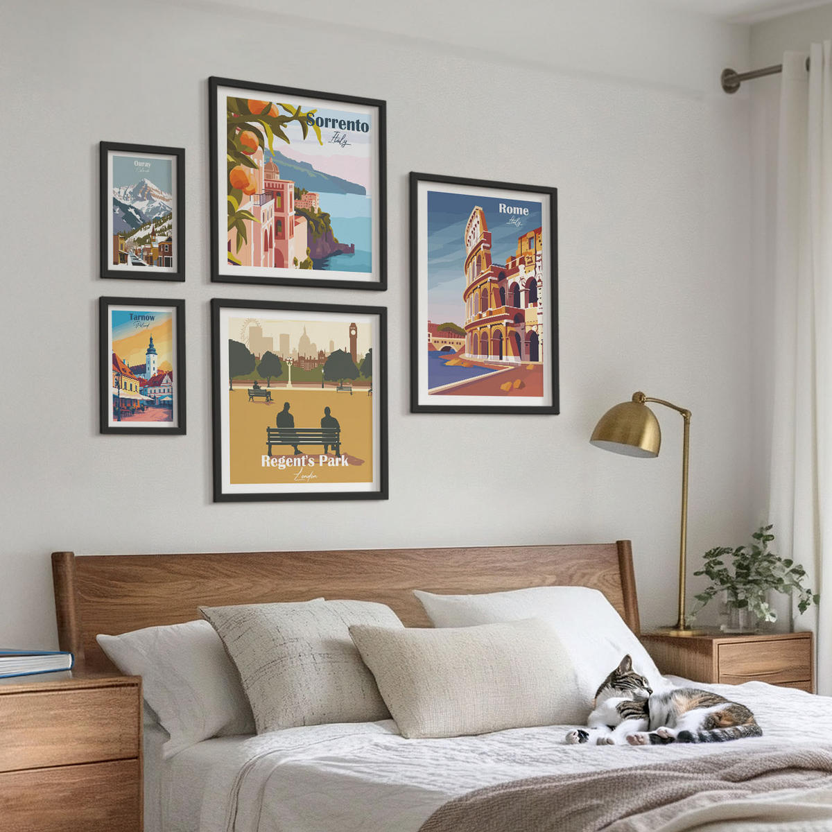 WANDBILDER 5er-Set - 50x50 cm & 20x30 cm & 40x60 cm Schwarzer Rahmen - Boho-Papaya-Fruchtmuster - Schwarz, Kunststoff (40/60cm) - ArtPrintCave