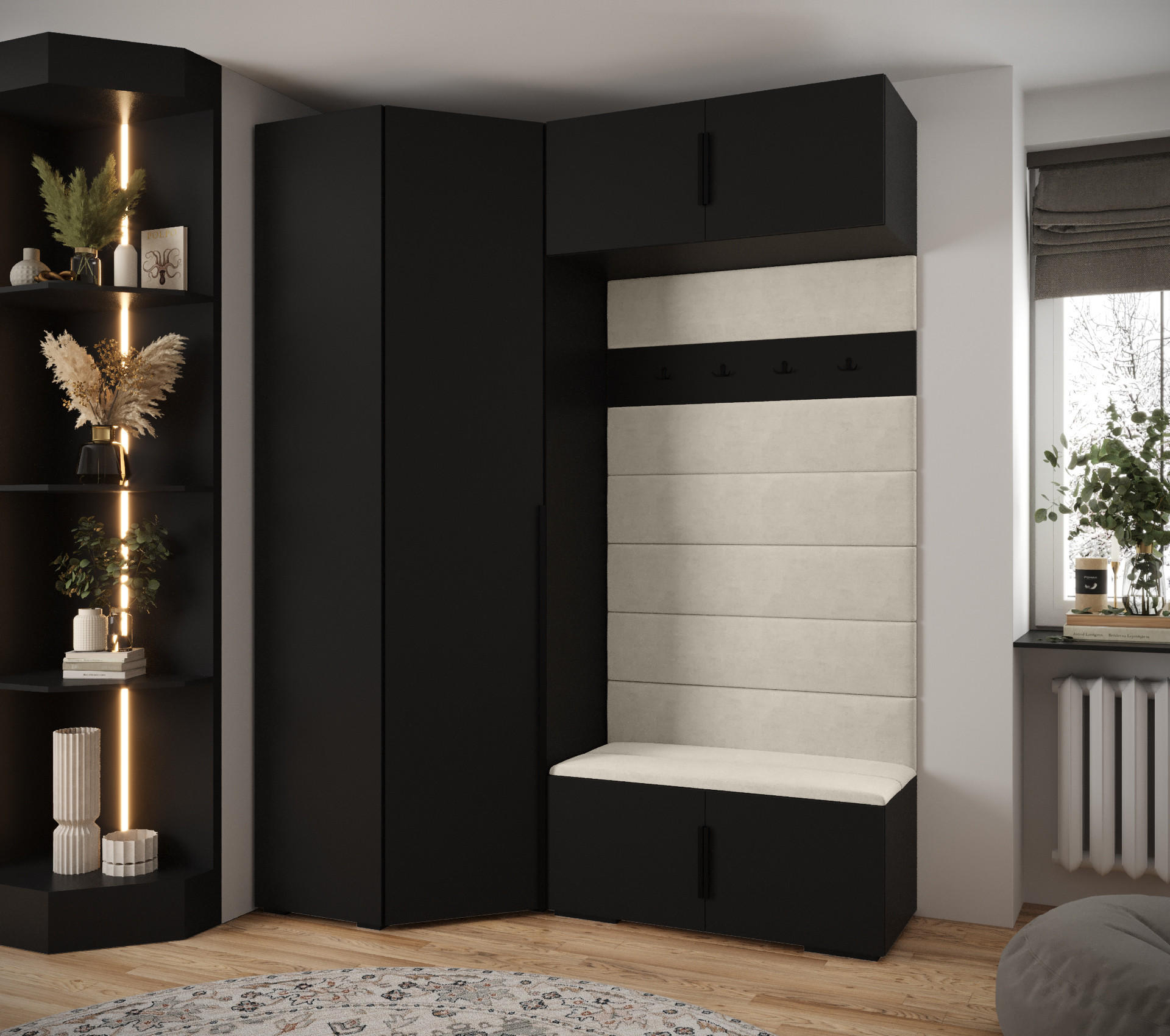 GARDEROBEN-SET 236,7/181,7/47 - Beige/Schwarz, Holz/Metall (181.7/236.7/47cm) - Abiks Möbel