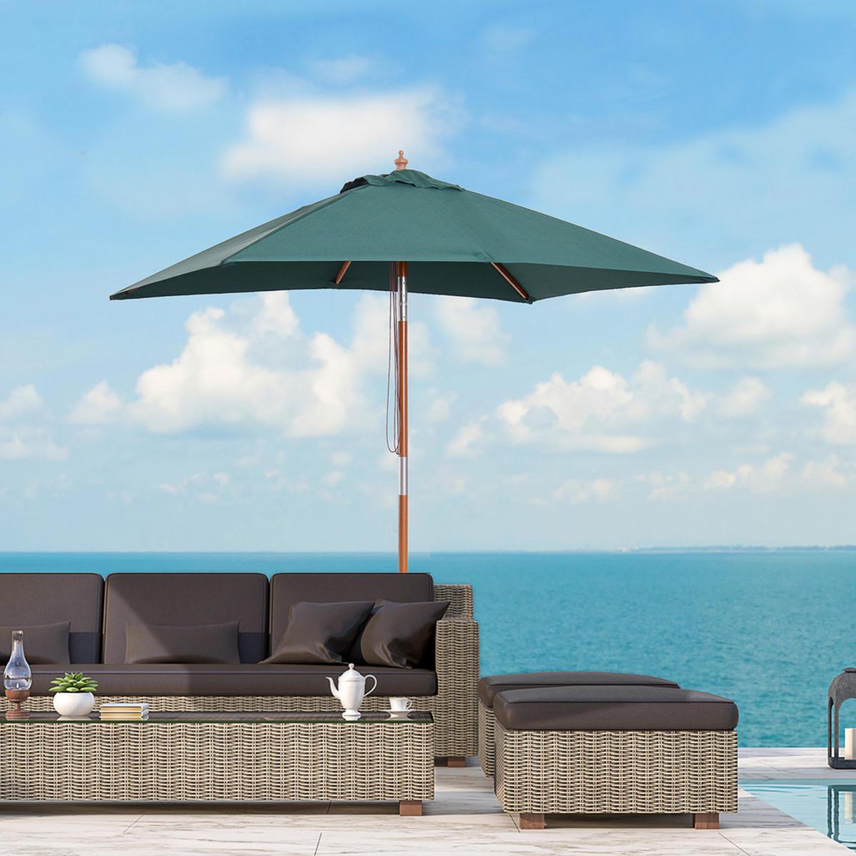 SONNENSCHIRM Rechteckig Tannenholz 200x150cm - Grün, Textil (150/200cm) - Raelunyi
