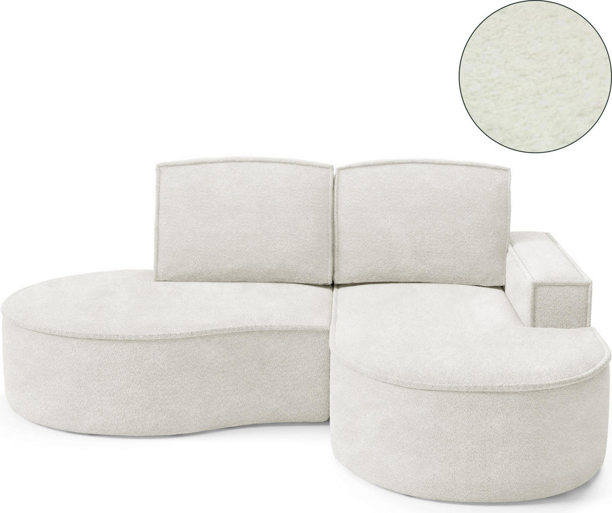 ECKSOFA MOLLY – Halbkreisförmig, Abriamo-Bouclé, Lose Kissen, Bouclé-Bezug, 210x157x88 cm, Rechts, Weiß - Weiß, Holz/Textil (210/157cm) - DomoHome