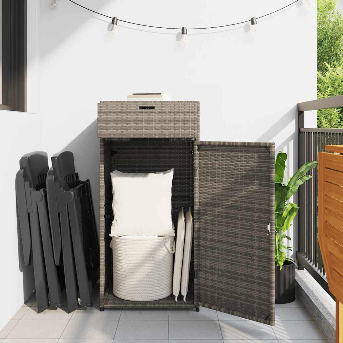 GARTENSCHRANK Grau 55/55/111 Cm Poly Rattan - Grau, Kunststoff (55/111/55cm) - vidaXL