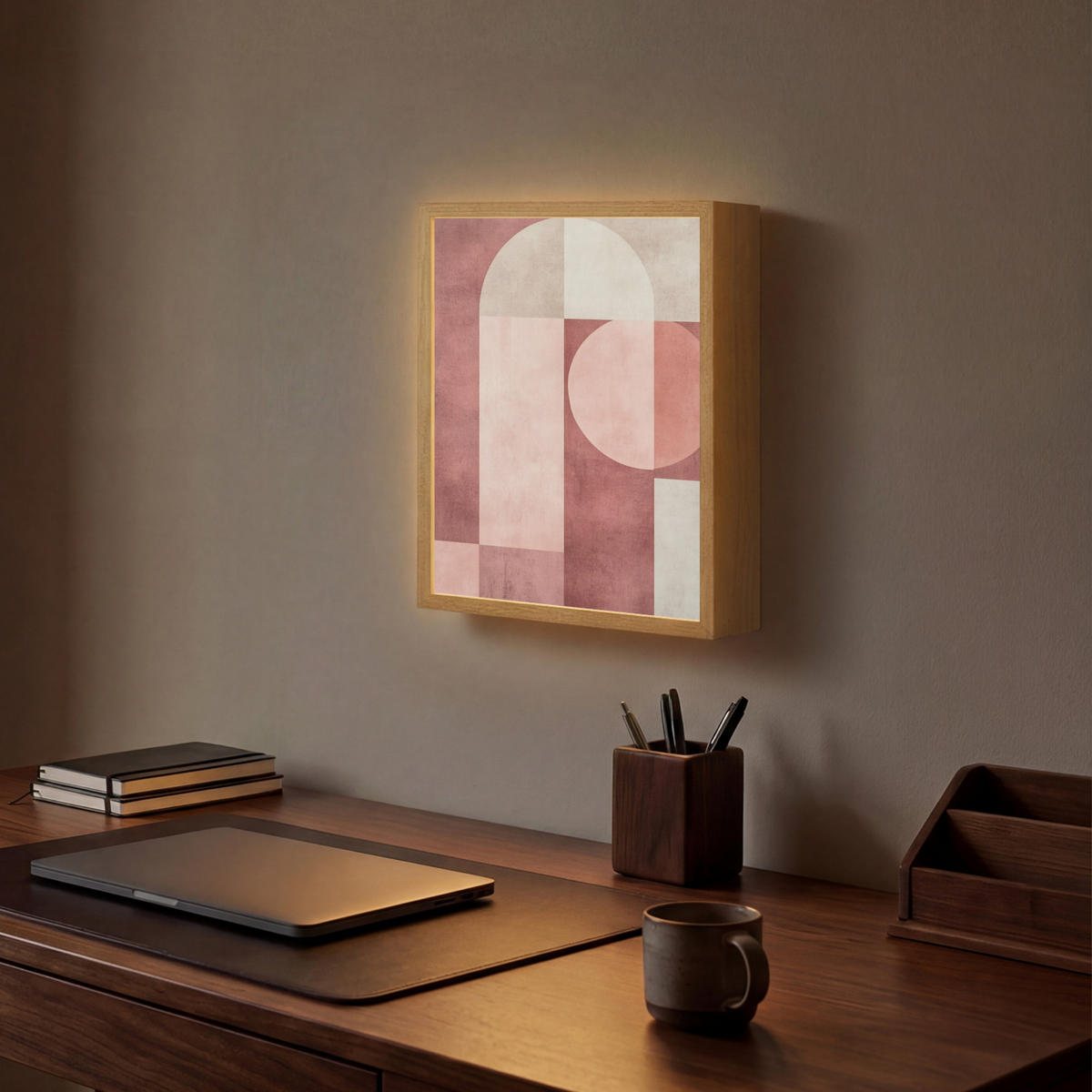 WANDLEUCHTE MIT AKKU Figuren - Abstrakt - Rosa 30x40 cm - Altrosa, Holzwerkstoff (30/40/8cm) - OnlyWow