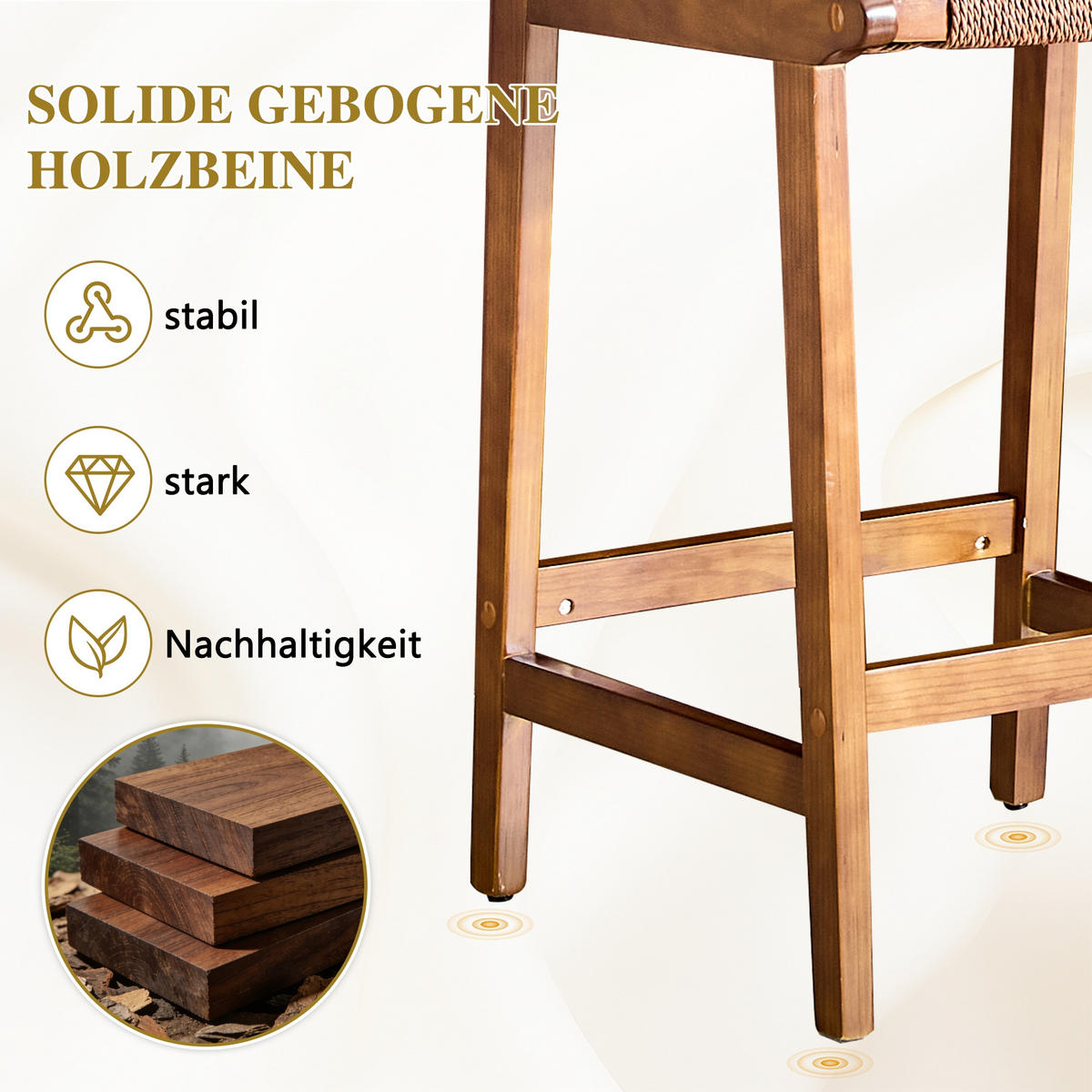 BARHOCKER Walnuss 2er-Set aus Massivholz mit Rückenlehne und Seilgeflecht - Walnussfarben, Holz (44/89/42cm) - PANGIVO