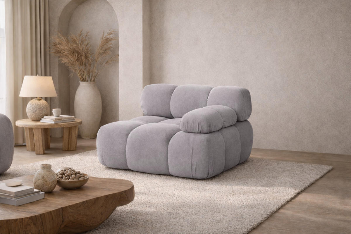 MODUL Seitlich, Für Modulares System, Stoff Salvador, Grau, Rechts, Selia - Grau, Holz (95/70/95cm) - Kaiser Möbel