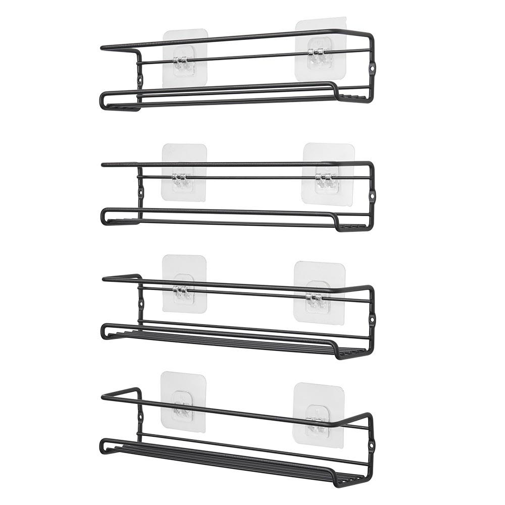 GEWÜRZREGAL 4er-Set Wandregal Wandmontage Klebehaken Metall Schwarz - Schwarz, Metall (29/6.5/6.5cm) - Livingandhome