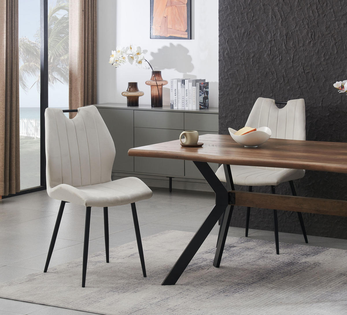 STUHL 2er Set Sevilla Stühle in Creme - gemütliches Design - B/H/T: 52x75x58 cm - Creme, Textil (58/75/52cm)