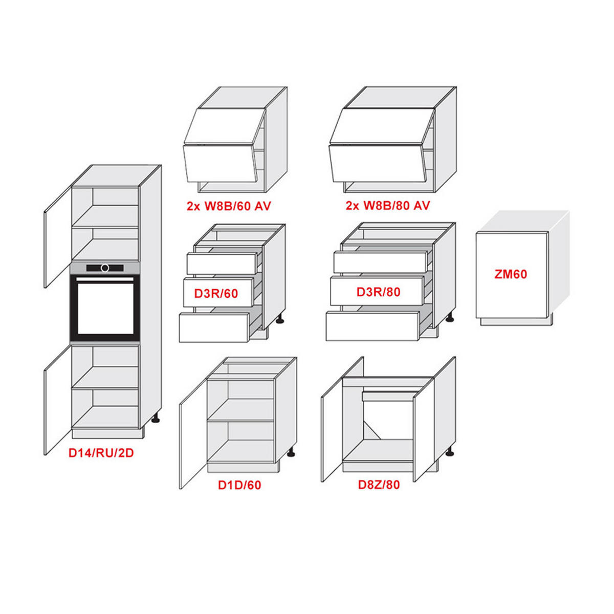 KÜCHENLEERBLOCK Kvantum weiß matt / dust grey matt 400 / 59 / 207cm 10-teilig - Weiß/Grau, Holzwerkstoff/Metall (400/207/59cm) - Feldmann-Wohnen