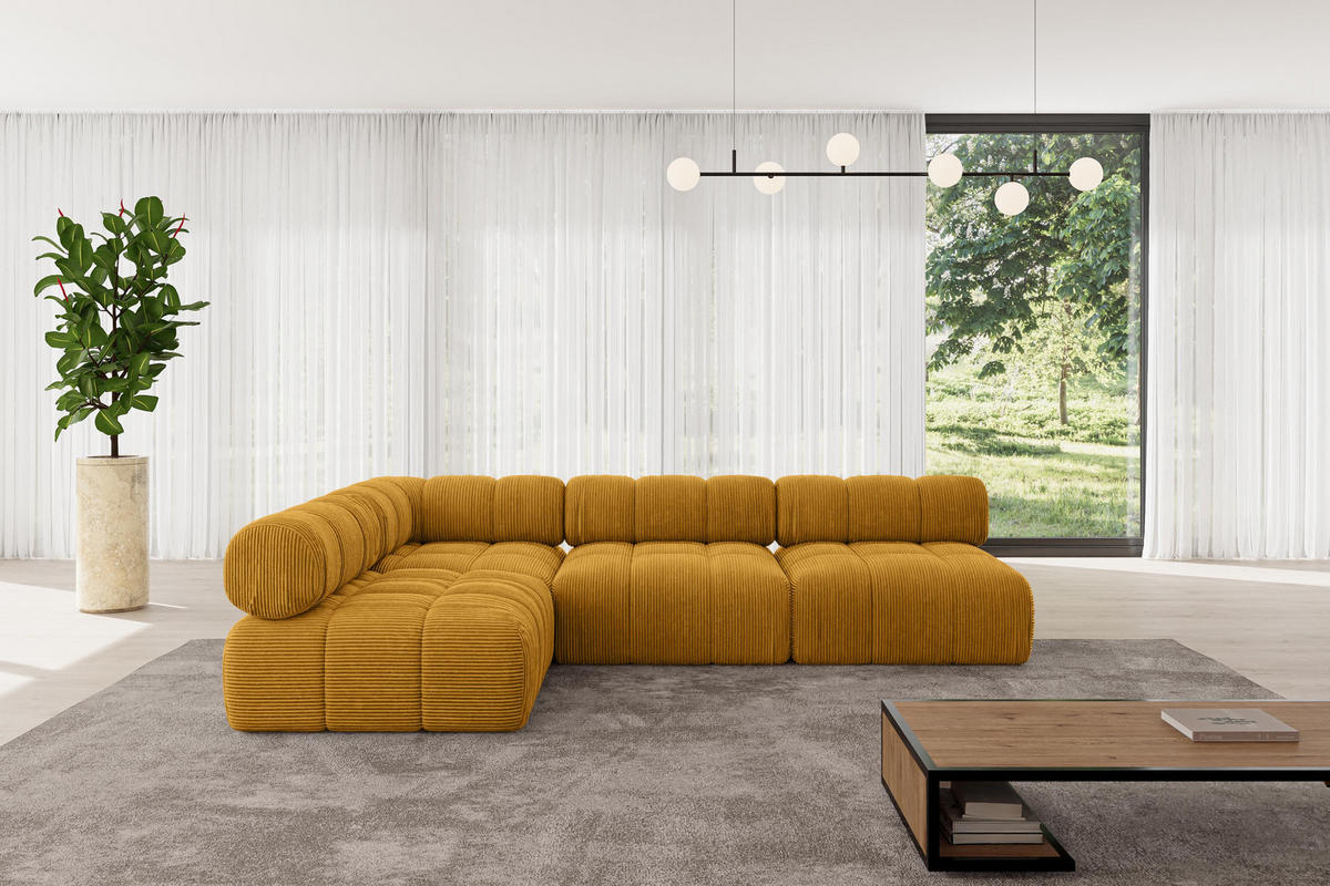 ECKSOFA modulares Sofa Samaro-L2 - 285x190x70 cm Senfgelb Cord - Currygelb, Holzwerkstoff/Textil (285/190cm) - ALTDECOR