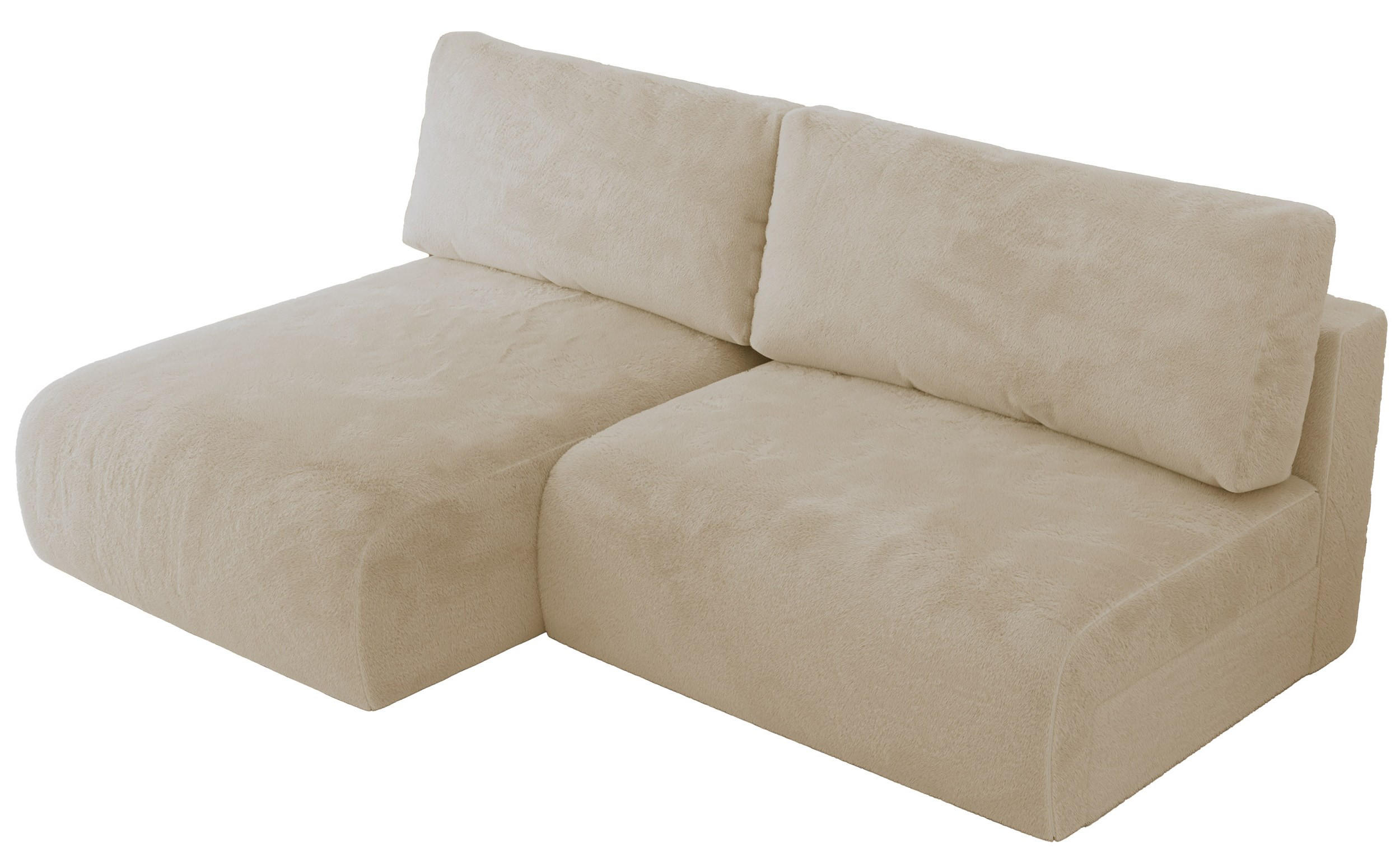 ECKSCHLAFSOFA VIVO L Creme Plüsch - links - Creme/Schwarz, Kunststoff/Textil (223/150cm) - MKS