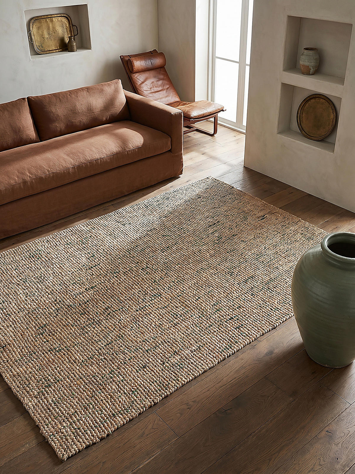 JUTETEPPICH Jute Naturbelassen, Wohnzimmer Natur-Grün Rechteckig 160x230 - Beige, Textil (230/160cm) - KADIMA DESIGN