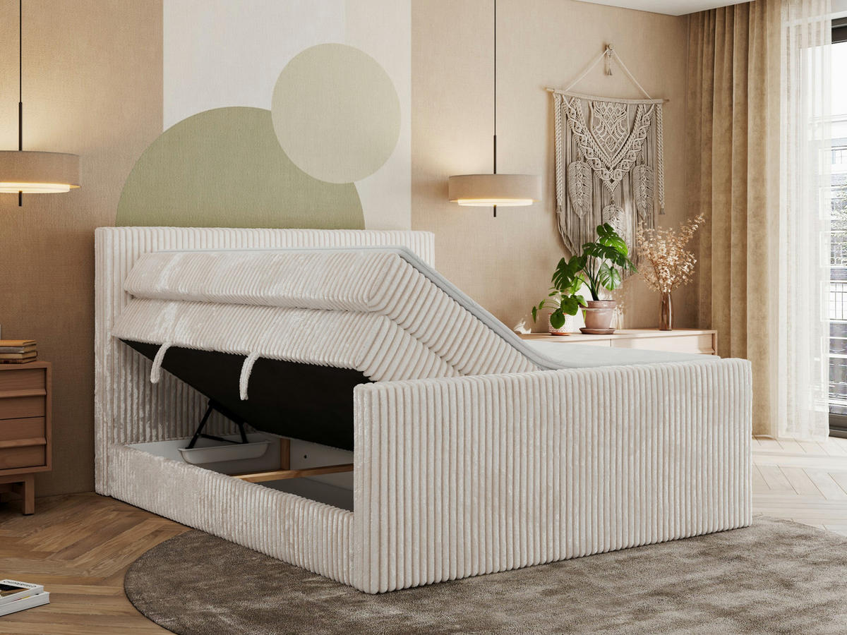 BOXSPRINGBETT TILIANO KING DUO 200/200 - Beige Cord - H3 - Beige, Textil (200/200cm) - MKS