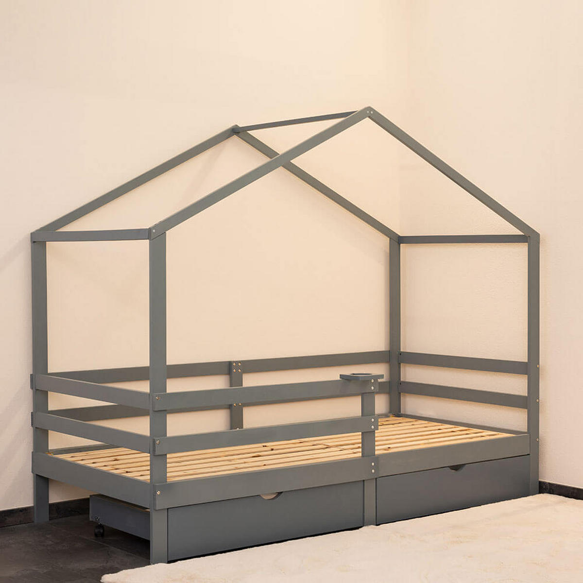 KINDERBETT mit Schubladen WOLKENLAND – 90 x 200 cm Grau - Grau, Holz - Home Deluxe