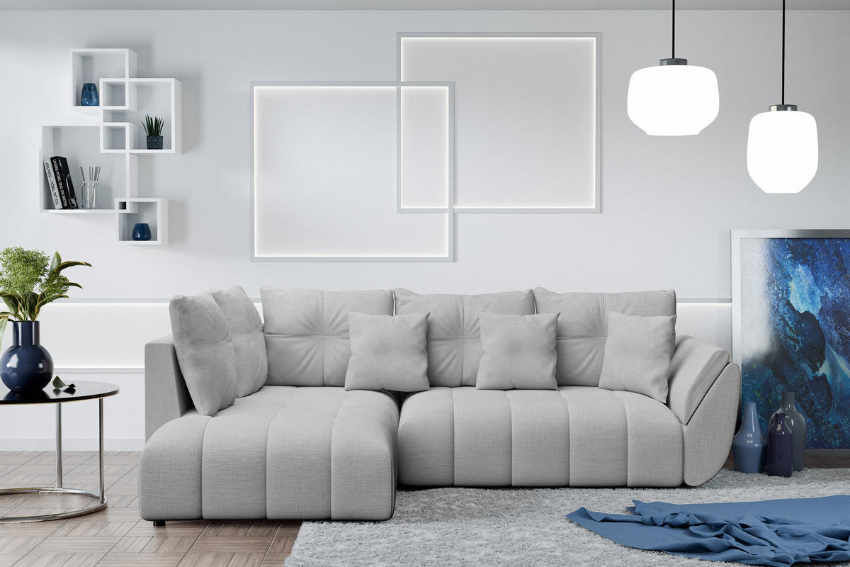 ECKSOFA L Form Corleone Hellgrau 266/190/91 cm mit Schlaffunktion - Hellgrau/Schwarz, Kunststoff/Textil (266/182cm) - AX Living