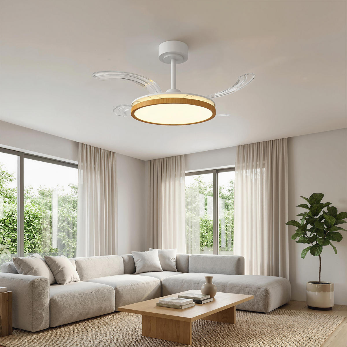 DECKENVENTILATOR-MIT-LICHT Stahl Naturholz - Naturfarben, Metall (95/95/36cm) - HOMCOM