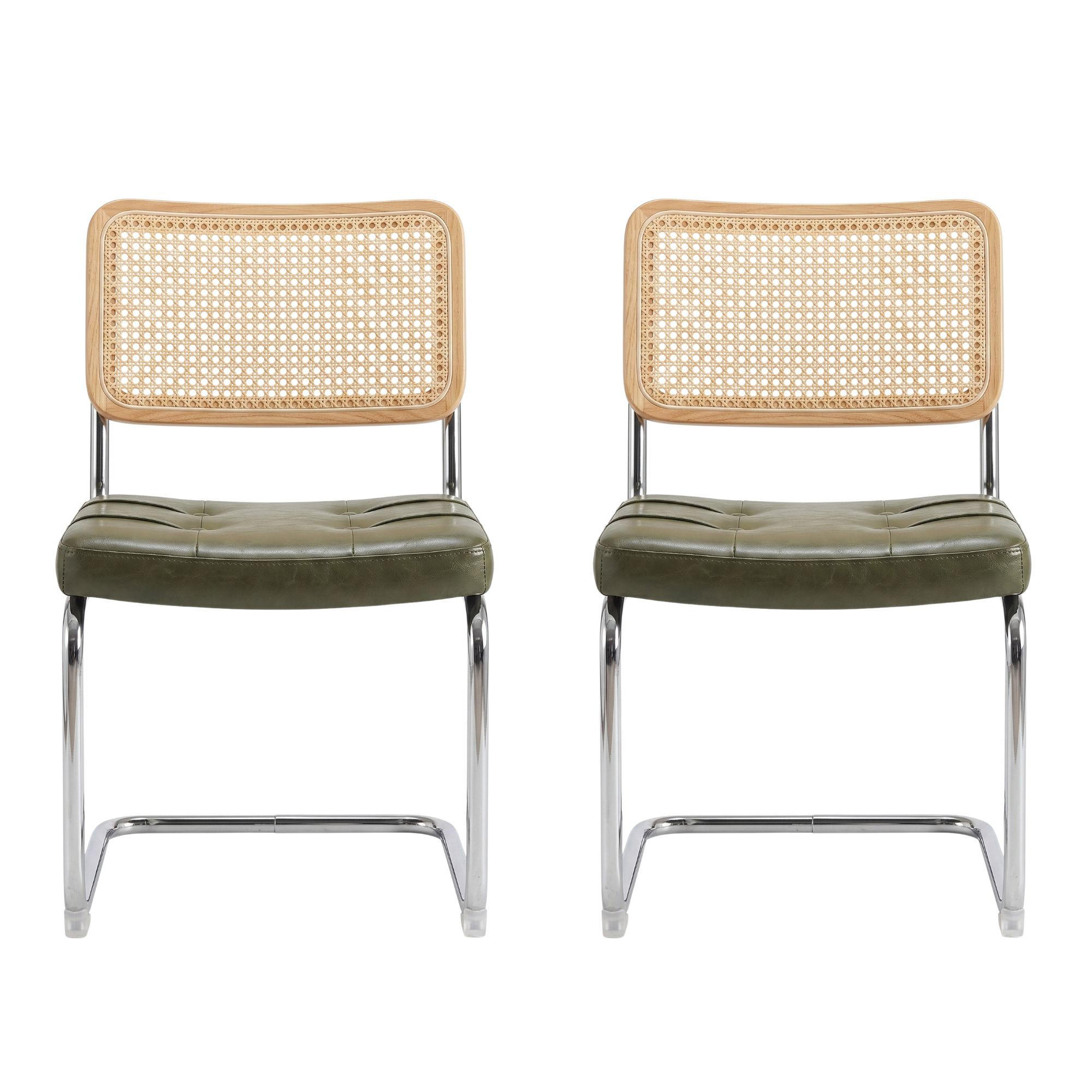 JÍDELNÍ ŽIDLE sada 2 ks zelené z umělé kůže, ratanu a chromu - zelená barva, kůže (53/84.6/46.4cm) - Urban Meuble