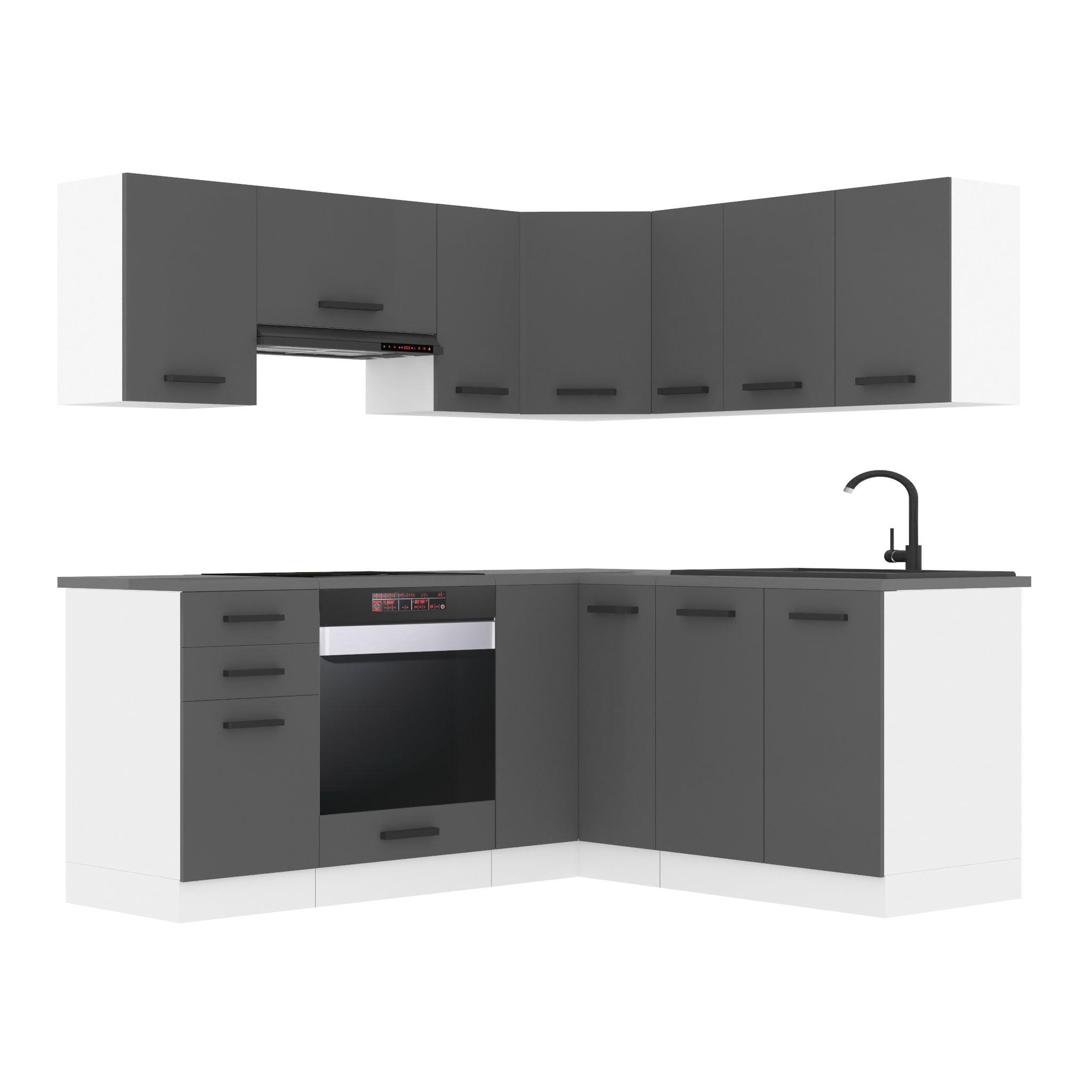 KÜCHE L-Form Sarah, ohne Arbeitsplatten, Silber matt - Dunkelgrau, Holz (320/204/60cm) - B BELINI GROUP