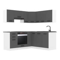 KÜCHE L-Form Sarah, mit Arbeitsplatten, Silber matt - Dunkelgrau, Holz (320/204/60cm) - B BELINI GROUP