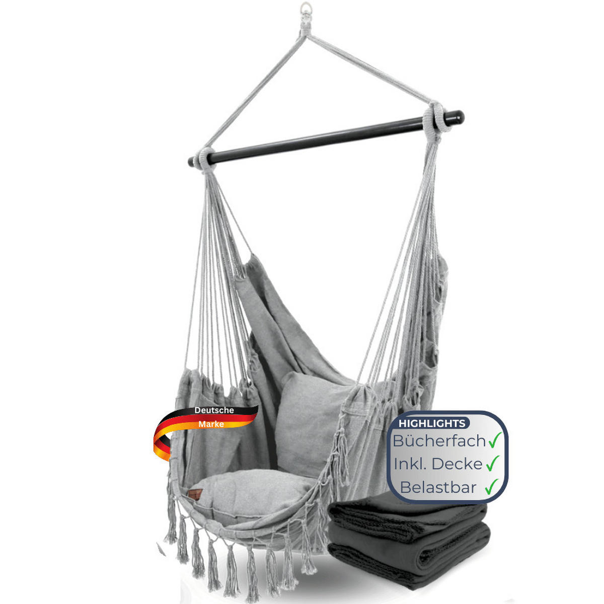 HÄNGESESSEL Indoor ohne Gestell MELA Grau - Grau, Textil (100/120/100cm) - DELUKE