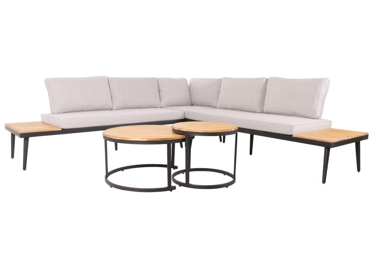 LOUNGE-SET Gartengarnitur Hellbraun Kissen Hellgrau - Braun, Metall - PROREGAL
