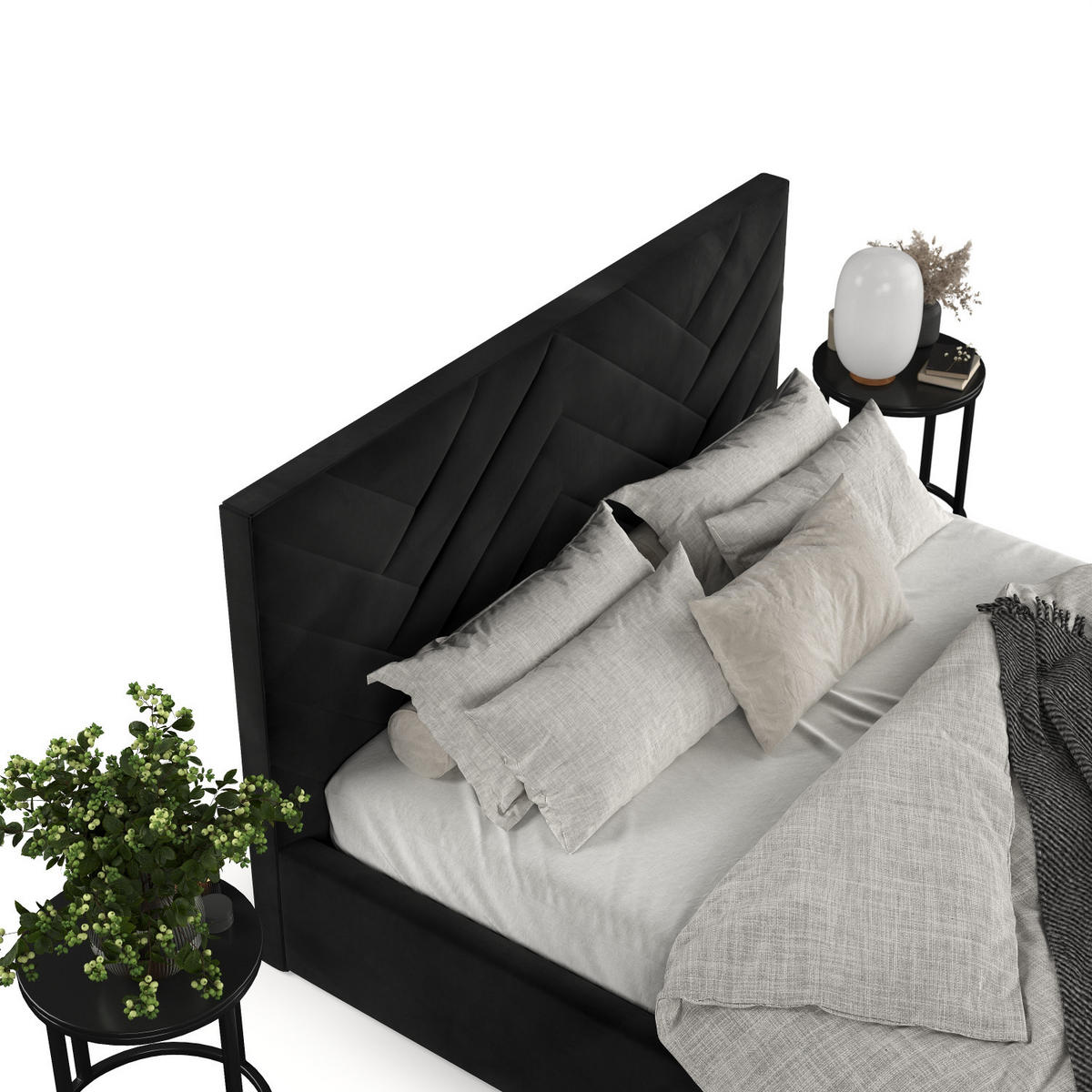 POLSTERBETT Arco 160/200 cm Schwarz im Kronos Stoff - Schwarz/Naturfarben, Holz/Holzwerkstoff (160/200cm) - AltaBeds