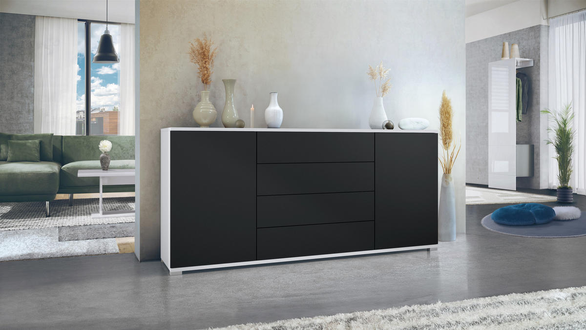 SIDEBOARD Santo Schwarz matt - Schwarz, Holzwerkstoff (166.5/75.5/35cm) - Vladon