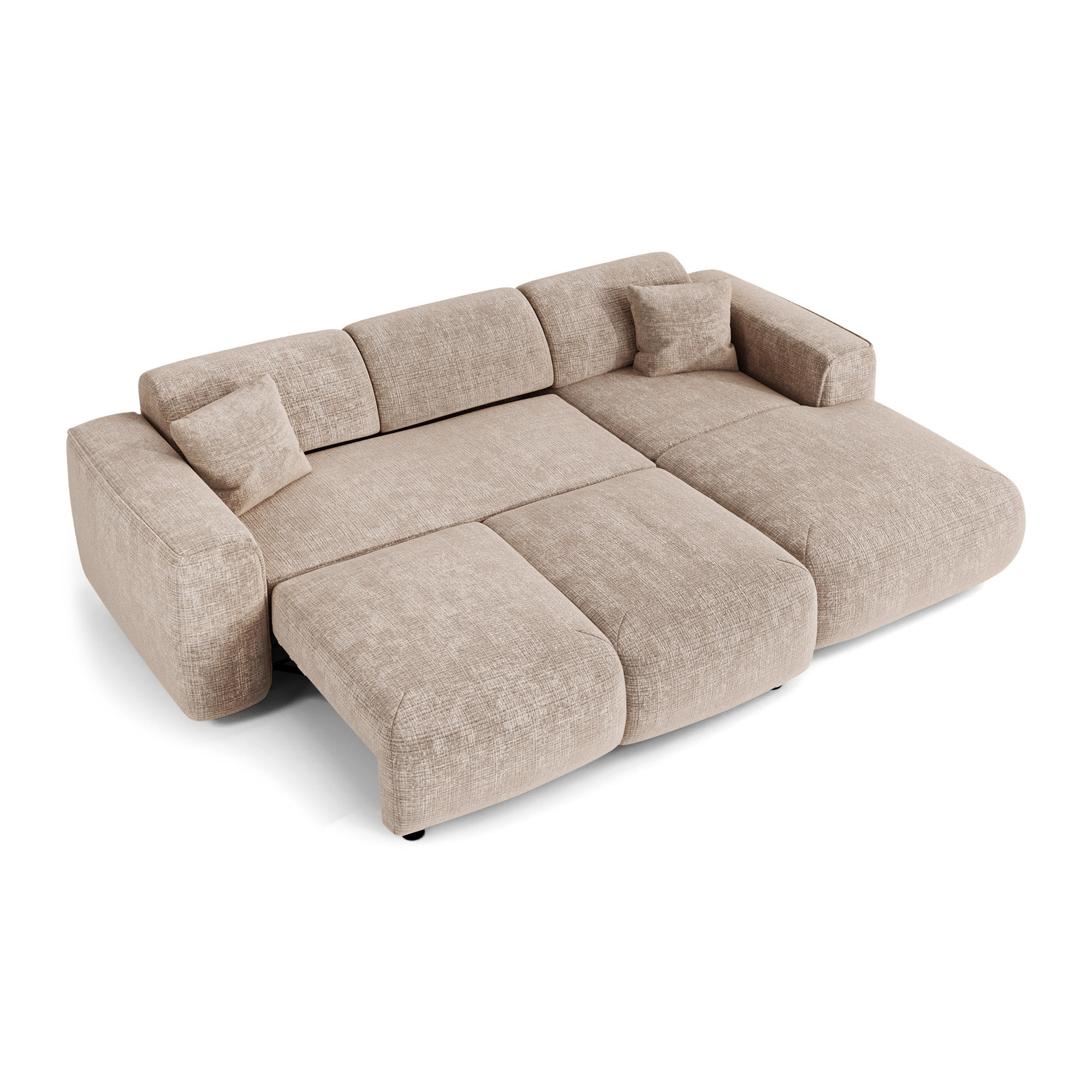 ECKSCHLAFSOFA Geprägter Samt Beige 283cm - Beige, Textil (283/180cm) - Sia Home