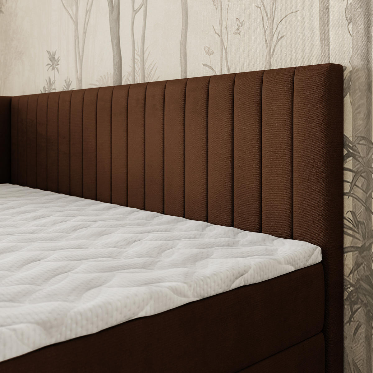 BOXBETT ARIS 100x200 cm mit Matratze und Topper, H2+H3 - Braun - Braun, Holz (100/200cm) - MASSENO