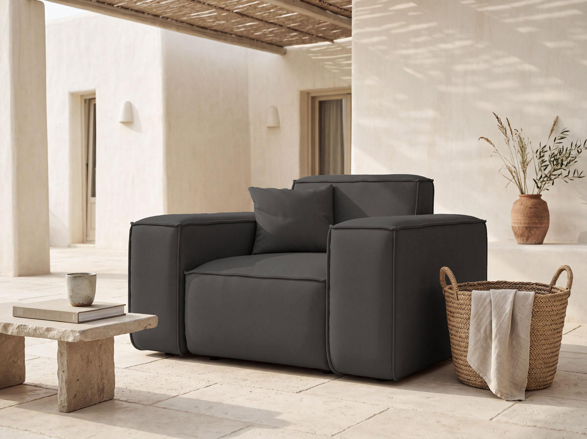 GARTENSESSEL Lorento Outdoor Polster-Loungesessel, Dunkelgrau Kunstleder 121/73/92 cm - Dunkelgrau, Textil (121/73/92cm) - WFL GROUP