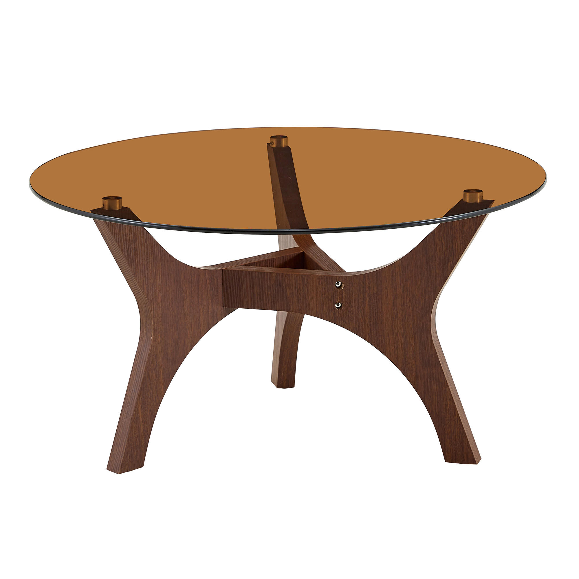 COUCHTISCH rund (Ø 80cm) aus Walnuss-Holz und bernsteinfarbenem Glas - Walnussfarben, Glas (80/80/42.2cm) - Urban Meuble