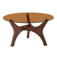 COUCHTISCH rund (Ø 80cm) aus Walnuss-Holz und bernsteinfarbenem Glas - Walnussfarben, Glas (80/80/42.2cm) - Urban Meuble