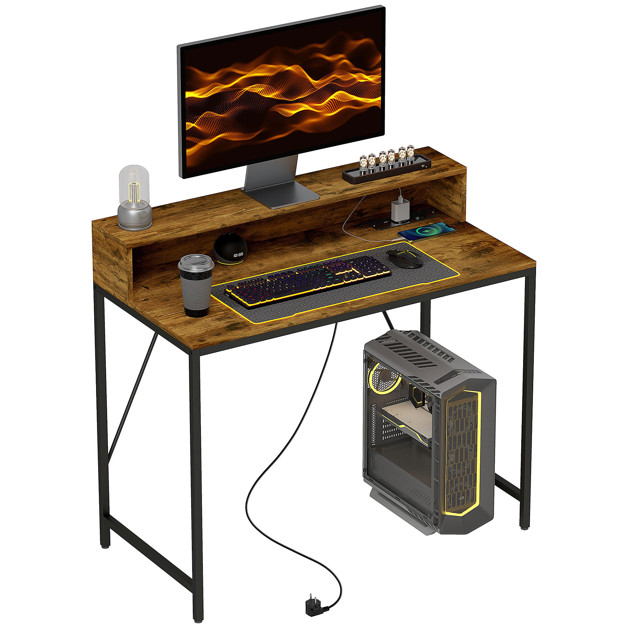 COMPUTERTISCH, Schreibtisch mit Anschlüssen, 100 x 50 x 90,5 cm, Rustikales Braun - Braun, Holzwerkstoff (50/100/90.5cm) - HOMCOM