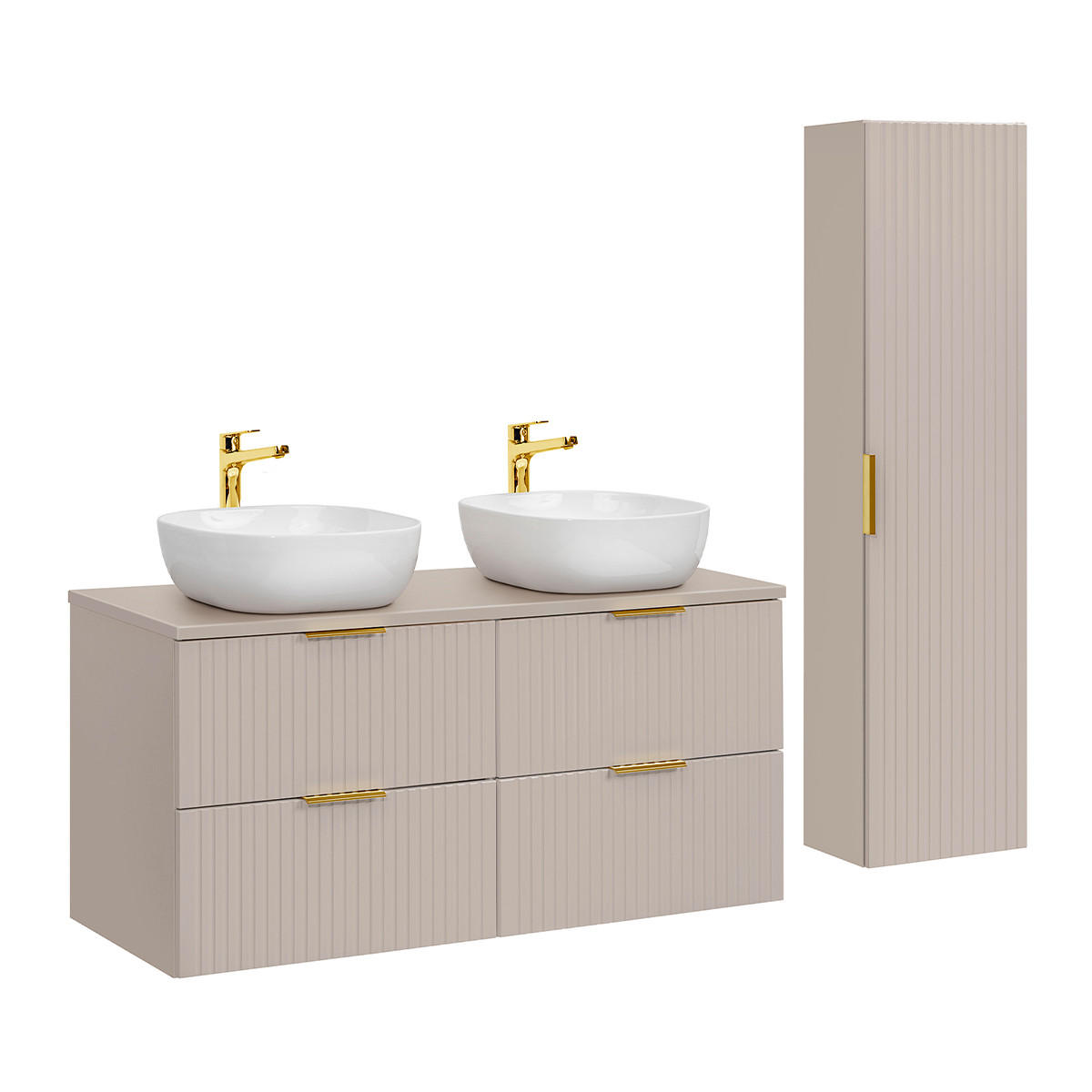 BADMÖBEL 120.8cm Adriel 2er-Set Beige - Beige, Holzwerkstoff (120.8/59/46cm) - Petits-meubles