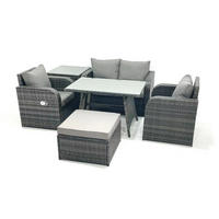 GARTENMÖBEL SET mit COUCHTISCH Polyrattan Dunkelgrau 5-Sitzer - Dunkelgrau/Grau, Glas/Kunststoff - Fimous