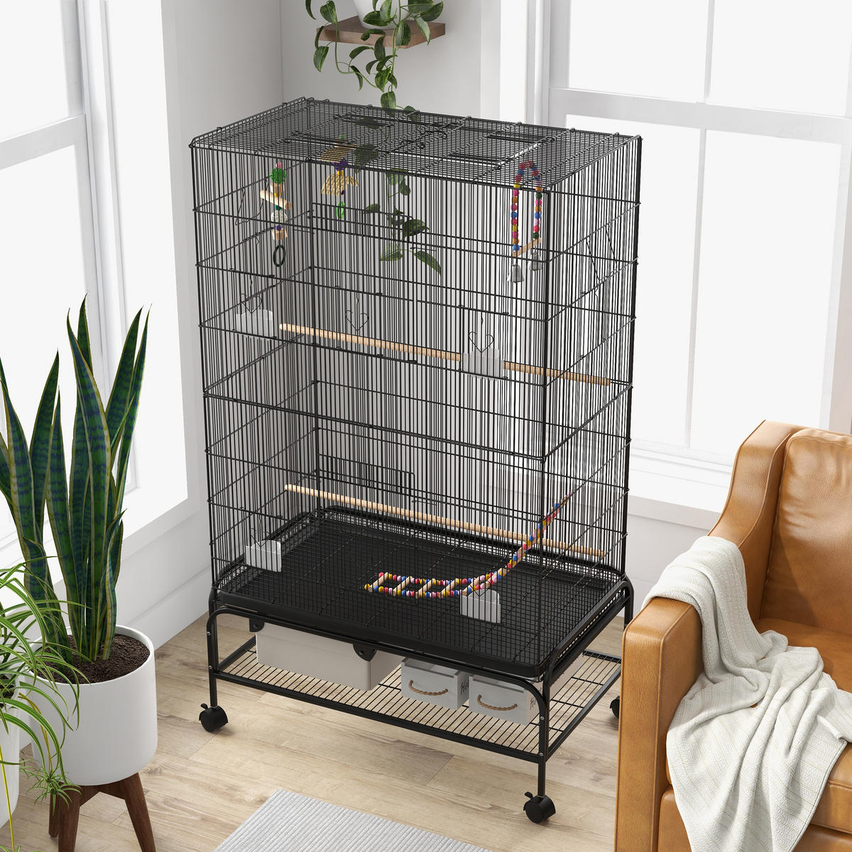 VOGELKÄFIG DE-10609 Schwarz - Schwarz, Metall (58/160/97cm) - ComfortXL